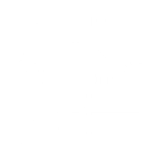 Icon of a washing machine with sparkling clean laundry stacked in front, indicating freshly washed and sanitized clothes.